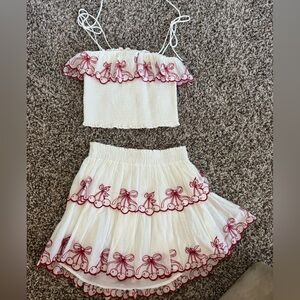 LoveShackFancy Carletta Candy Red Embroidered Set